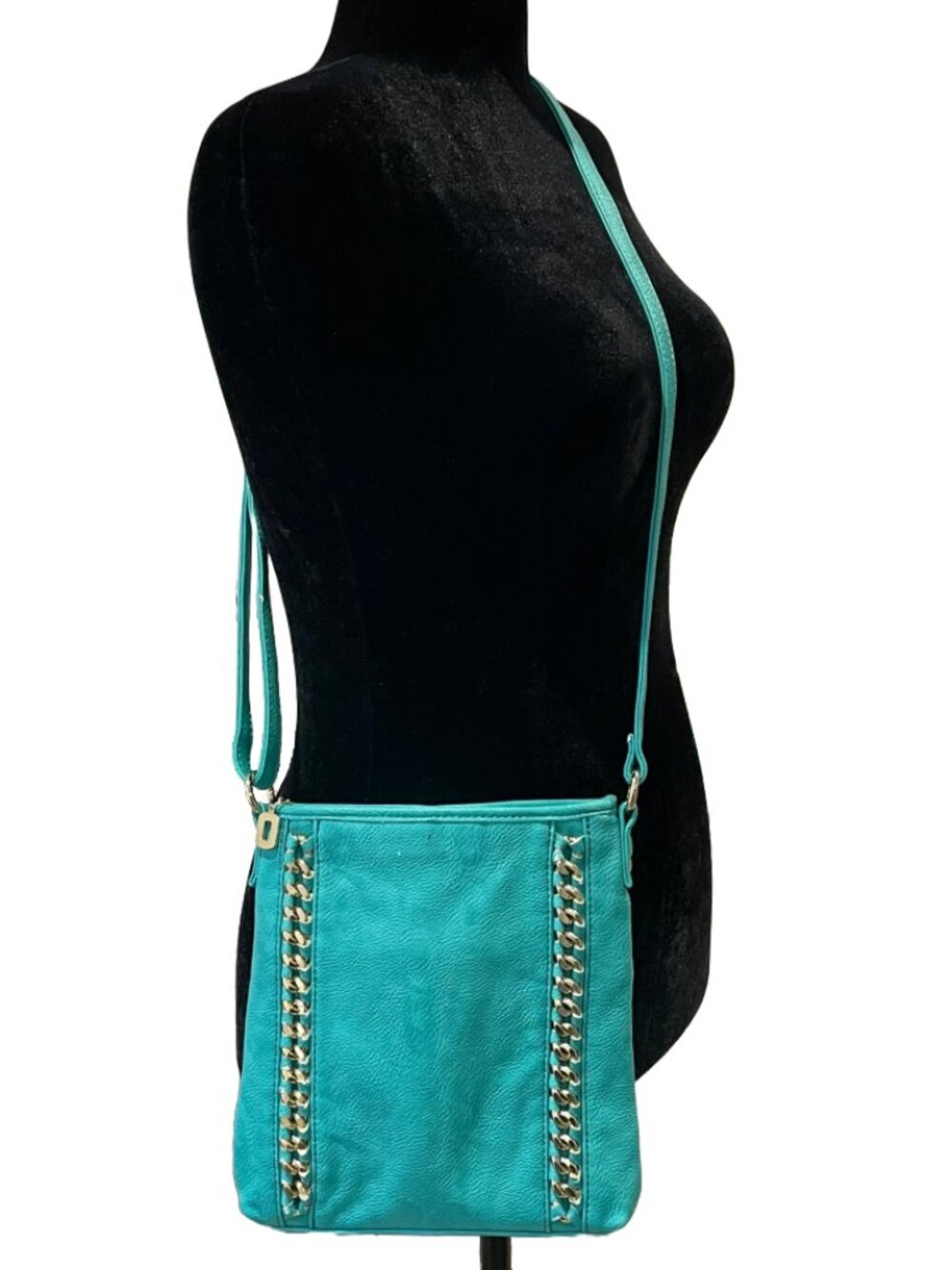 Teal Turquoise Crossbody Bag — Gold Chain Detail — LaTique Lucia